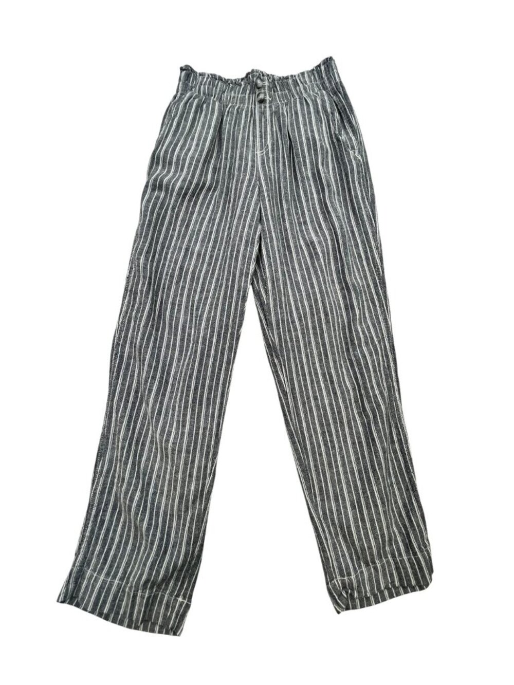 Briggs Womens Striped Linen-Blend Casual Pants Size Small Gray Elastic Waist